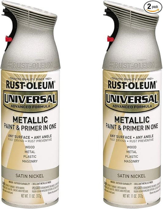 Rust-Oleum 249130-2PK Universal All Surface Metallic Spray Paint, 11 oz, Satin Nickel, 2 Pack