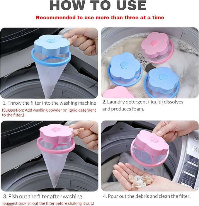 Pet Hair Remover for Laundry,Lint Catcher for Washing Machine, Laundry Pet Hair Catcher, 2026 Upgraded Floating Hair Filter Mesh Removal, Cat and Dog Hair Washing Machine Catcher; 4 Piece