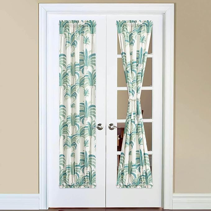 VOGOL Front Door Panel Curtains, Tropical Green Leaves Printed Rod Pocket French Door Curtains, 72 Inches Long Patio Door Curtain for Classroom Sliding Glass Door, 1 Piece