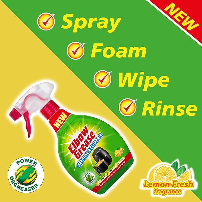 Elbow Grease Air Fryer Cleaner Spray | Spray, Foam, Wipe, Rinse - Cuts Through Dirt, Grease & Grime (Lemon Fresh, 500ml)