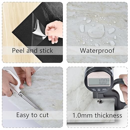 Wallercity Shiny White/Gray Peel and Stick Floor Tiles 18-Pack Self Adhesive Waterproof Vinyl Flooring Planks for Kitchen Bathroom Bedrooms 12x12 Inch Stick on Floor Tiles Linoleum Flooring Sheets