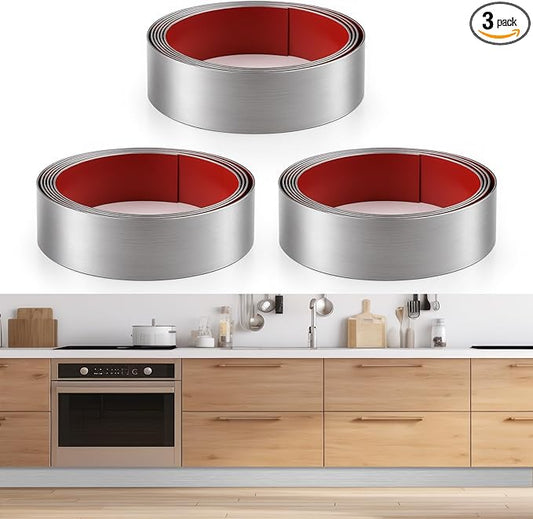 3 Pack 8 x 34 Inch Stainless Steel Kick Plate for Protection Decoration DIY Self Adhesive Metal Kick Plates for Interior or Exterior Wall Kitchen Cupboard Dishwasher(Silver)