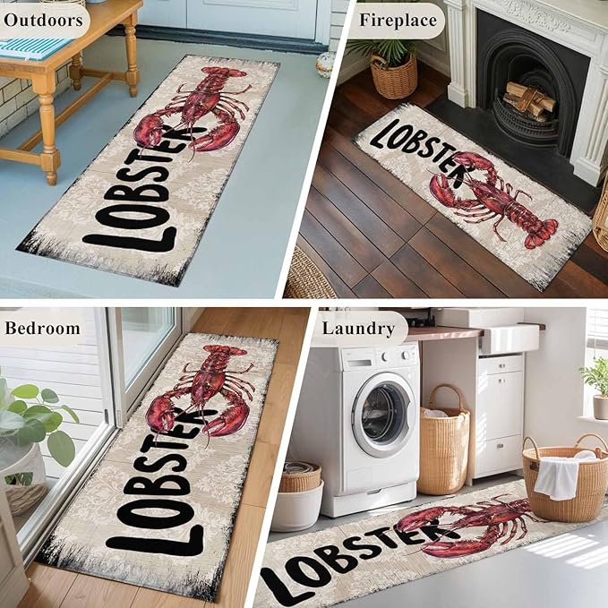 Nautical Ocean Wood Texture Runner Rug 2'x6', Hallway Runner Rugs Washable Non-Slip Bedside Floor Mats Carpet for Kitchen Bedroom Laundry Room Bathroom