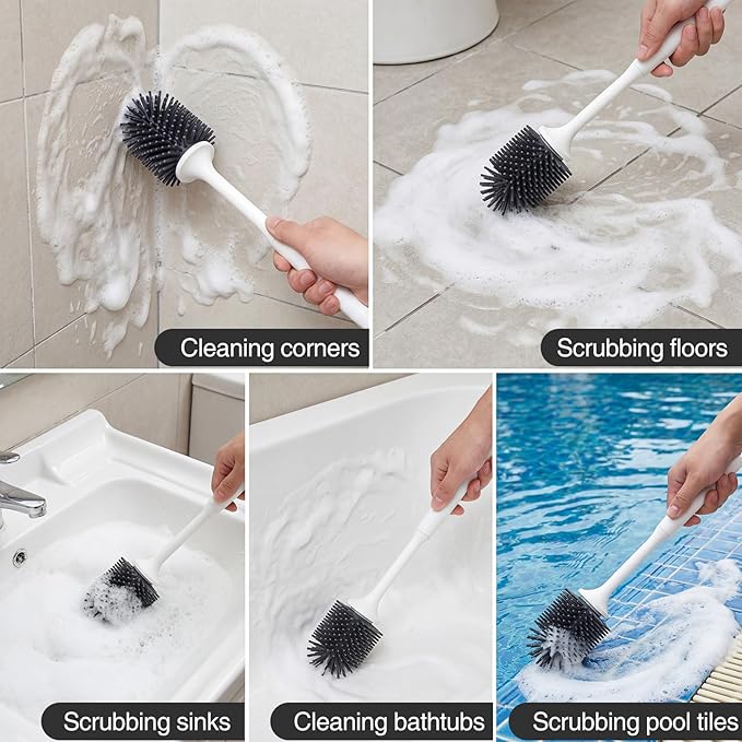 Lefree 3 Pack Silicone Toilet Brush,Rubber Toilet Bowl Brush and Holder Set with Ventilated Holder, Toilet Cleaner Brush for Bathroom,Floor Standing & Wall Mounted Toilet Scrubber Without Drilling
