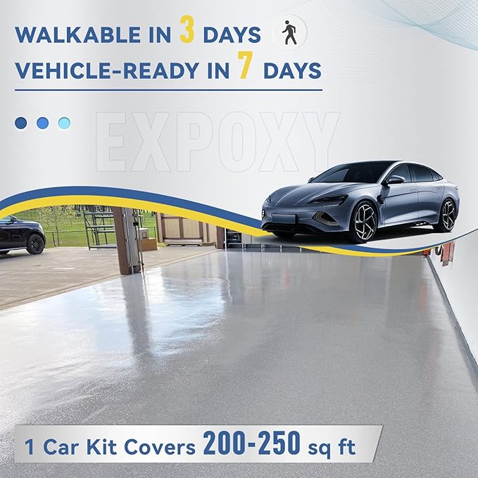 DWIL Water-Based Epoxy Garage Floor Paint Kit, High Gloss Coating, Low Odor for Concrete Basement Home, 1 Car Kit, Light Gray