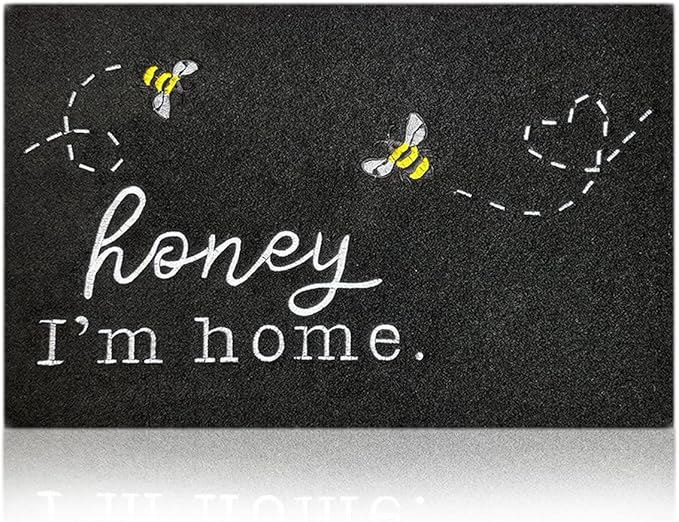 Large Door Mat Funny Front Doormat Kitchen Rugs Front Entrance Outdoor Indoor Bee Low Profile Non Slip Durable Rubber Doormats for Porch Patio Entry Kitchen Black 36X24 inch