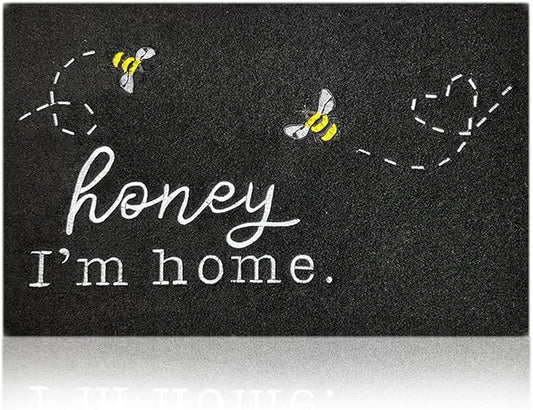 Large Door Mat Funny Front Doormat Kitchen Rugs Front Entrance Outdoor Indoor Bee Low Profile Non Slip Durable Rubber Doormats for Porch Patio Entry Kitchen Black 36X24 inch