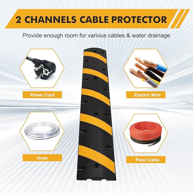 6FT Rubber Speed Bumps, 2-Pack 25000 Lb Capacity Heavy Duty Speed Bumps for Road with 8 Bolt, 2 Channel Modular Traffic Driveway Hump for Parking Lot, School, Warehouse