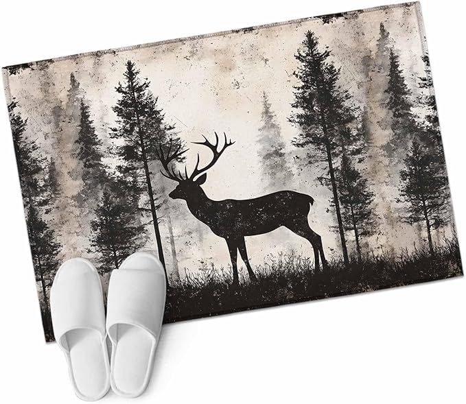 Elk Entryway Rug 2'x3', Deer Silhouette Small Area Rug Non-Slip Front Door Mat Washable Floor Carpet for Indoor Entrance Kitchen Bathroom