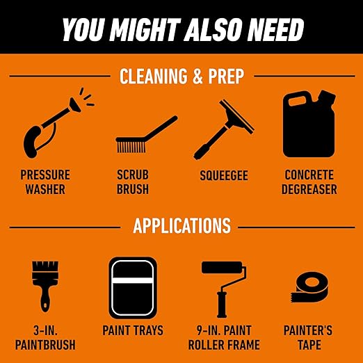 Gorilla Epoxy Garage Floor Coating (7 pc) Kit, 1-Car, Concrete Flooring, 100% Solids, Superior Adhesion, Incredibly Durable High Gloss Gray Finish, 275 sq. ft. Coverage