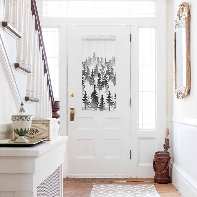 French Door Curtain Panel for Front Door, Forest Tree Silhouette Modern Style Slidelight Door Curtains with Tieback Light Filtering Privacy Panels for Doorway Entryway 25"x 40"