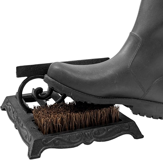 MyGift Boot Brush Scraper Outdoor, Heavy Duty Cast Iron Shoe Scrubber Mat, Footwear Bottom Dirt Cleaner and Mud Puller for Porch or Patio, Vintage Black