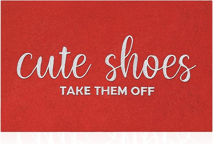 Outdoor Welcome Mats Front Door Outside Mat for Home Entry Cute Shoes Take Them Off Entryway Doormats Non Slip Low Profile Small Rugs for Bedroom Living Room Dark Red