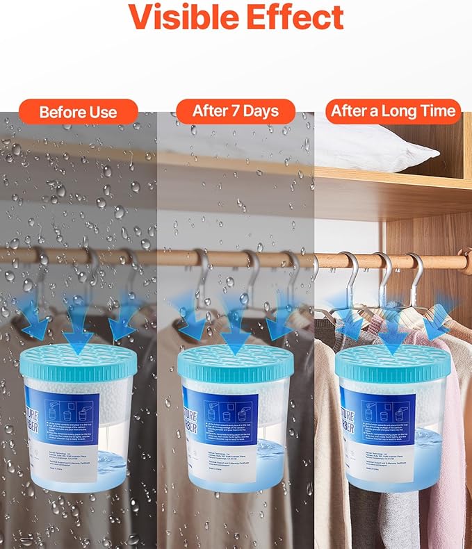 VEVOR Moisture Absorber Bucket, 2 Packs 16.2 oz Hi-Capacity Moisture Absorber Bucket with 800ml Storage Area & Reusable Outer Bucket for Long-Term Use, Fragrance Free Moisture Absorber for Fresher Air