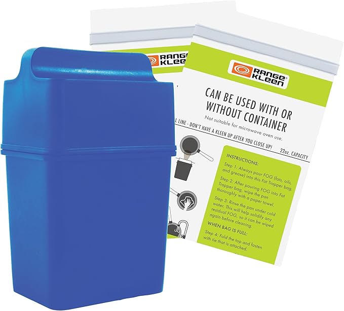 Range Kleen Grease Container – Kitchen Fat Keeper System with 2 Fat Trapper Refill Bags - Kitchen Grease Container (Blue)