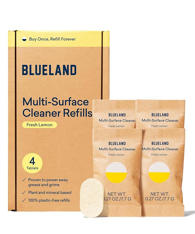 BLUELAND Clean Home Kit Refills (4P) | Foaming Hand Soap Tablet Refills | Multi-surface All Purpose Cleaner Refill Tablet | Bathroom Cleaner Refill Tablet | Eco Friendly Products & Cleaning Supplies