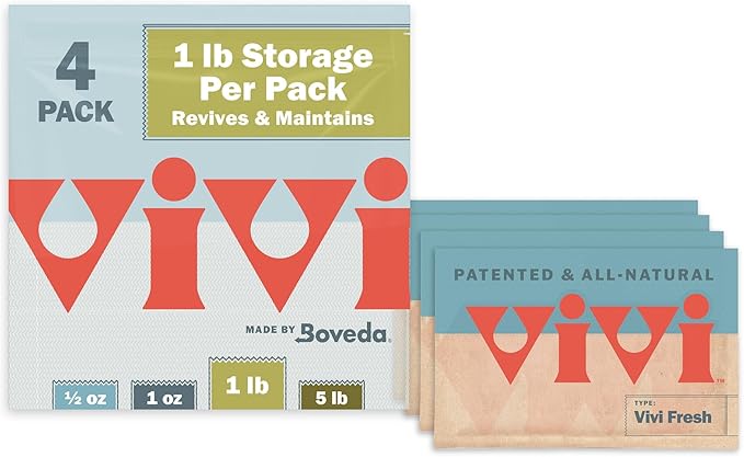 Vivi Fresh 1 LB Humidity Control Packs | 4-pack in Resealable Bag | For All Airtight Storage Containers, Store Longer and Preserve Freshness | Made in the USA by Boveda