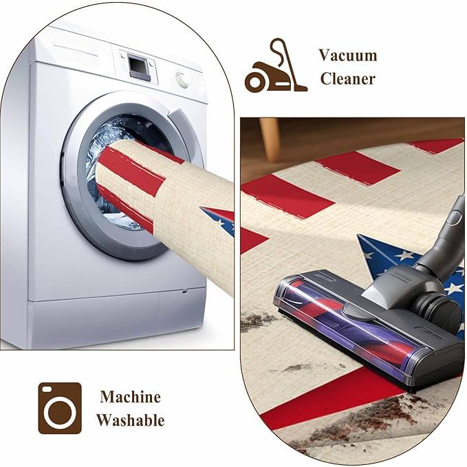 Farmhouse American Flag Pentagram 8'x10' Large Area Rugs, Washable Area Rugs Non-Slip Indoor Floor Mats Large Carpet for Living Room Bedroom Dining Room