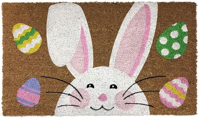 Happy Easter Bunny Doormat Natural Fiber Outdoor Soft Low Profile 16x24 Inch