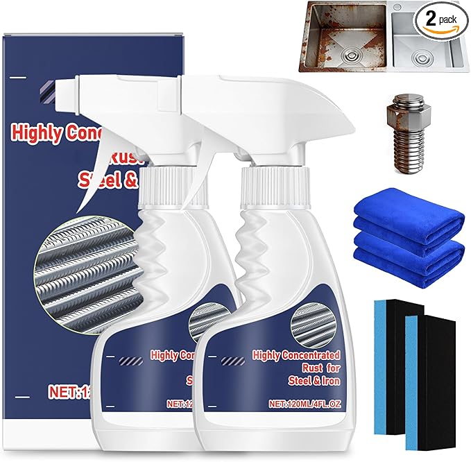 2Pcs Meigline Rust Remover, Meigline Rust Remover Heavy Duty for Metal,Highly Concentrated Steel Rust Remover, for Tools, Stainless Steel, Automotive Parts, Fast Acting Rust