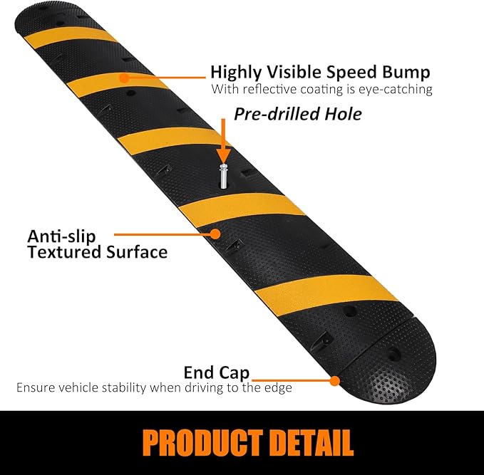 Towallmark 84'' Rubber Speed Bump, 2 Channel Modular Heavy Duty Speed Bumps Humps 25000 lbs Load Capacity, Cable Protector Ramp with 2 End Caps for Asphalt Concrete Gravel Driveway Road