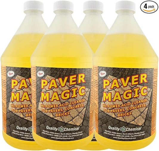 Quality Chemical Paver Magic - High Power Concrete, Brick and Paver Cleaner - Outdoor Stain Remover - 128 oz (Pack of 4)