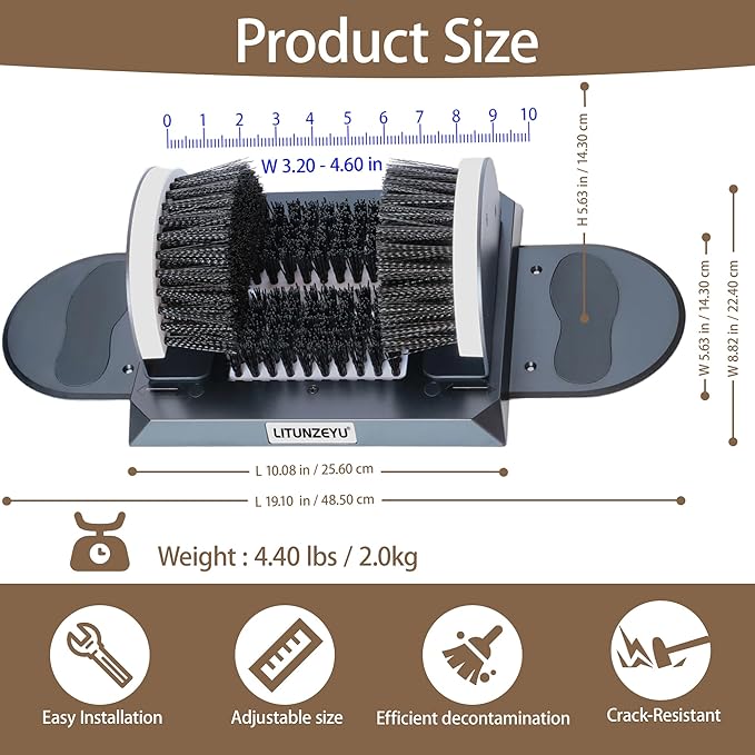 Adjustable Width Boot Scrubber & Shoe Cleaner - Heavy Duty,Outdoor/Indoor Use to Remove Mud, Snow,Dirt,Garden,Garage,Farm,Patio Brush