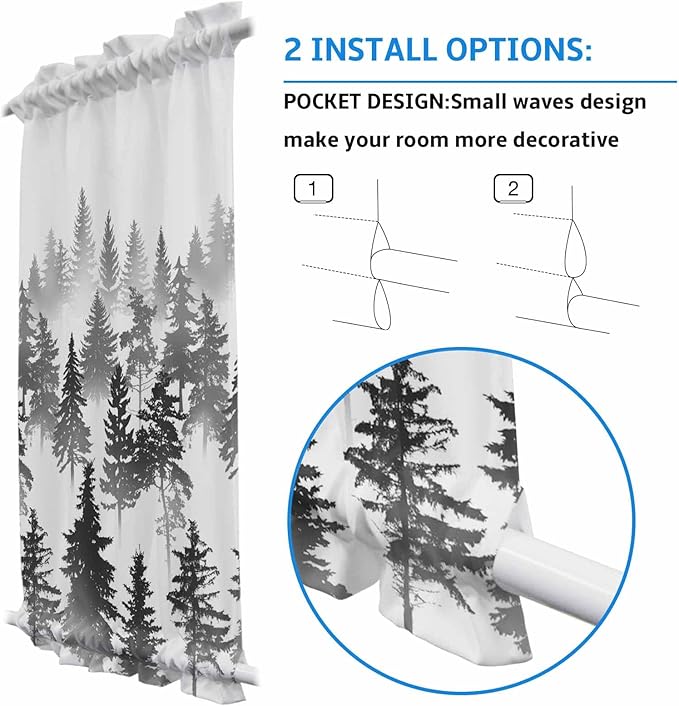 French Door Curtain Panel for Front Door, Forest Tree Silhouette Modern Style Slidelight Door Curtains with Tieback Light Filtering Privacy Panels for Doorway Entryway 25"x 40"