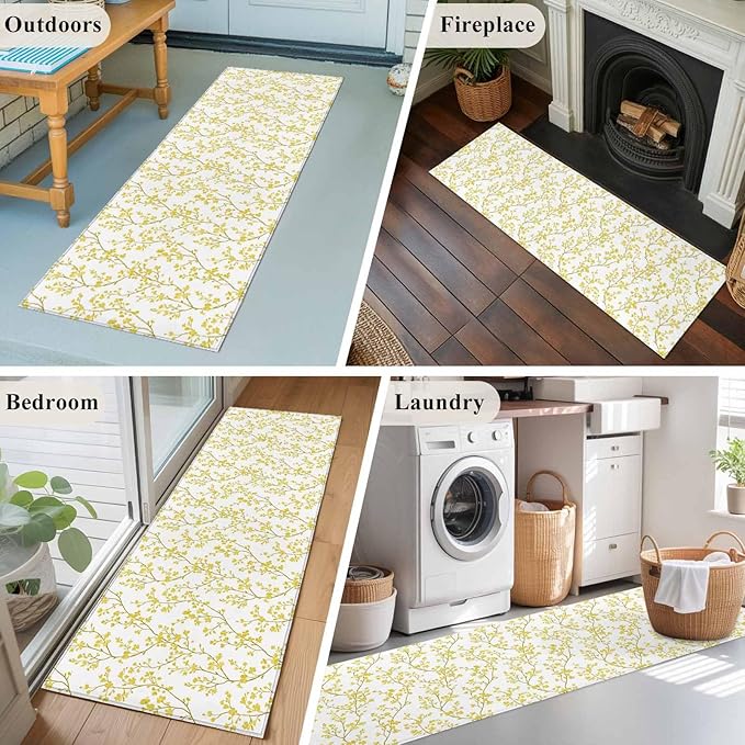 Flowers Runner Rug 2'x6', Branches Hallway Runner Rugs Washable Non-Slip Bedside Floor Mats Carpet for Kitchen Bedroom Laundry Room Bathroom
