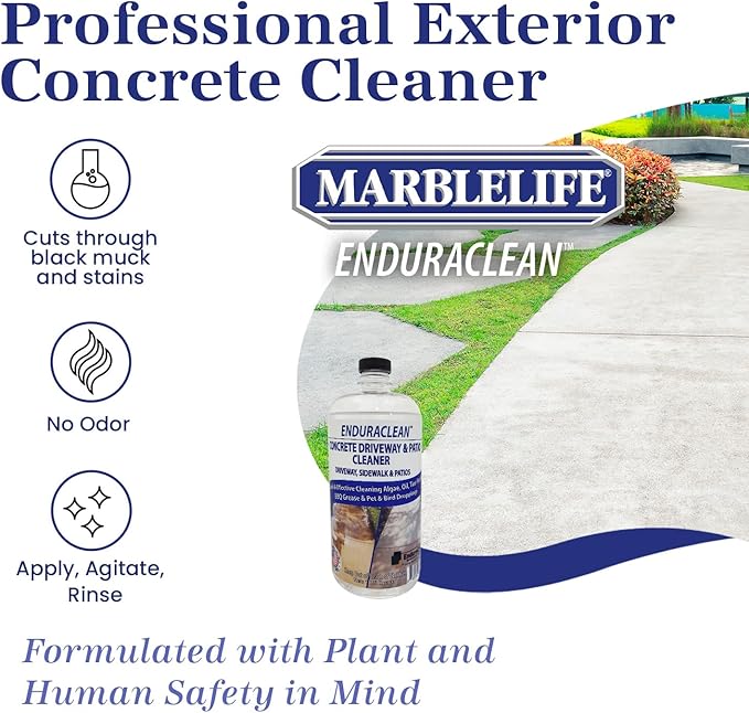 Marblelife EnduraCLEAN Concrete Cleaner for Driveways, Sidewalks & Patios, Powerful Concrete Sidewalk Cleaner, Effective Driveway Oil Stain Remover, Safe for Plants Patio Cleaner, Ready-To-Use, 32 oz