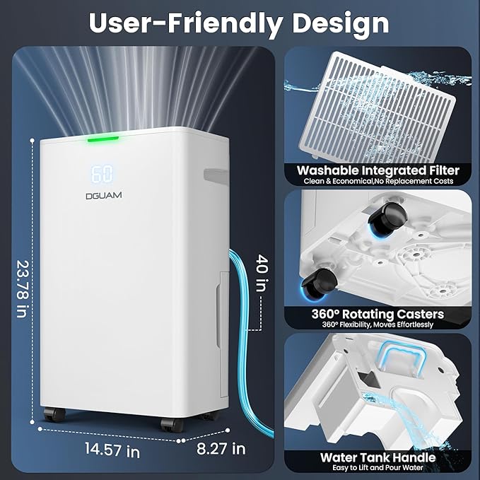 5000 Sq. Ft Dehumidifier, Max 95 Pint/Day Dehumidifier for Basement & Home, Compressor Dehumidifier with Drain Hose, Smart Humidity Control, Energy Efficient & Quiet for Bedroom, Large Rooms