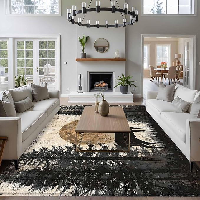 Deer 6'x9' Large Area Rugs, Elk Silhouette Washable Area Rugs Non-Slip Indoor Floor Mats Large Carpet for Living Room Bedroom Dining Room