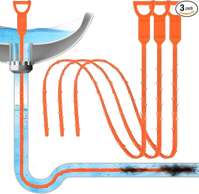 Forlivese 3 Pack 25 Inch Drain Snake,Drain Clog Remover,Sink Snake for Sewer Kitchen Sink Bathroom Tub Toilet Clogged Drains Relief Cleaning Tool