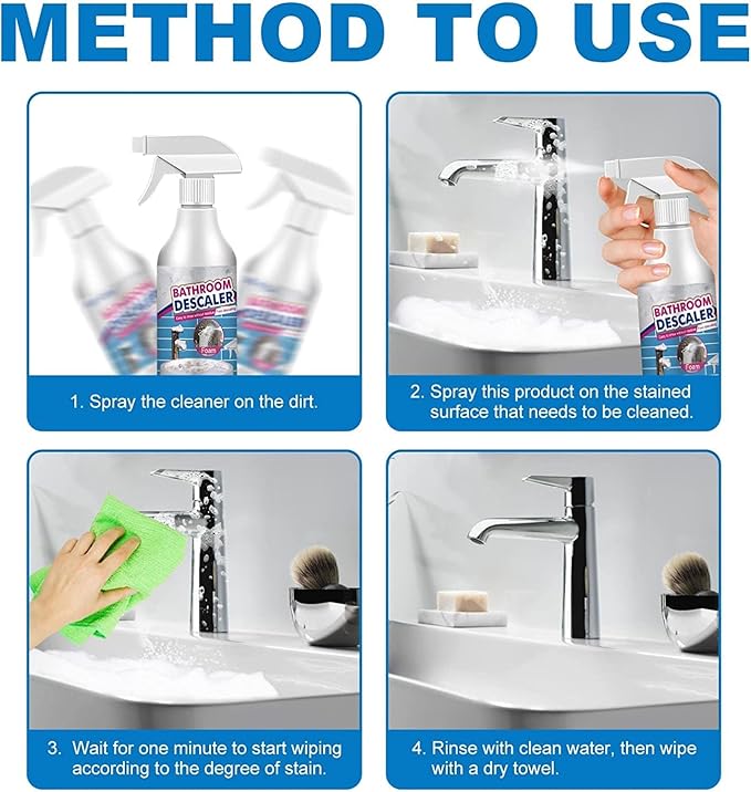 Bathroom Descaler Foam Cleaner, Stubborn Stains Cleaner, Bathroom Descaler Foam Spray, All-Purpose Home Toilet Bath Shower Glass Spray (1, 3PC)