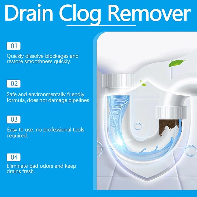 Strong Drain Effervescent Tablet for Kitchen & Bathroom Pipes - Quick-Dissolving Drain Clog Remover, Sink and Drains Cleaner, Deodorizer Remove Odor, For Kitchen, Bathroom Care (12PCS)
