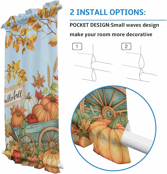 French Door Curtain Panel for Front Door, Countryside Pumpkins Fall Leaves Harvest Slidelight Door Curtains with Tieback Light Filtering Privacy Panels for Doorway Entryway 25"x 40"