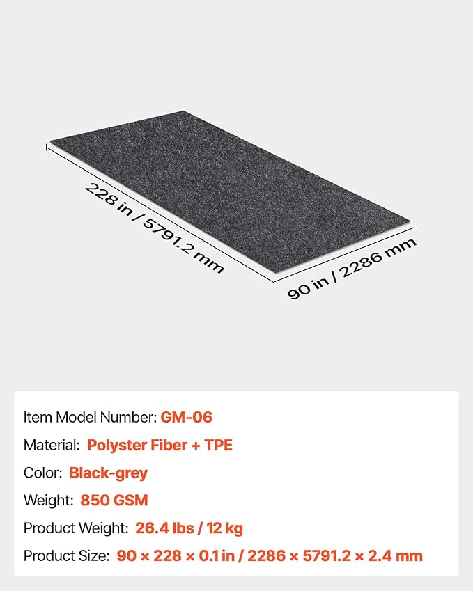 VEVOR Garage Floor Mat, 7.6'x19' Oil Spill Mat Waterproof Protection from Water Snow Rain Mud Absorbent Oil Pad for Cars, Non-Slip Containment Mat with TPE Anti-Leak Backing, Easy Clean, Cuttable