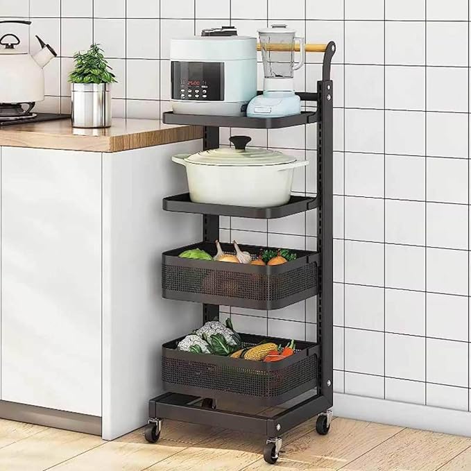 Pot and Pan nizer Rack for Cupboard White Sliding Shelf Unit for Plates and Pots Over Microwave Holder with Black Basket Space Saving Kitchen nizer