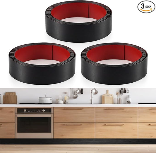 3 Pack 8 x 34 Inch Stainless Steel Kick Plate for Protection Decoration DIY Self Adhesive Metal Kick Plates for Interior or Exterior Wall Kitchen Cupboard Dishwasher(Black)