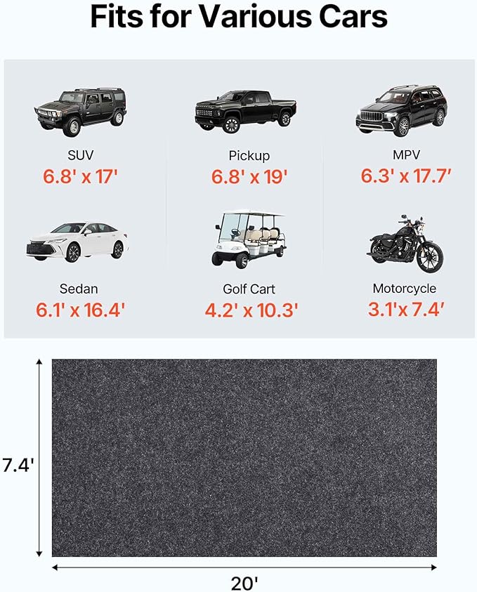 VEVOR Garage Floor Mat, 7.5'x20' Oil Spill Mat Waterproof Protection from Water Snow Rain Mud and Oil for Under Car, Non-Slip Containment Mat with TPE Anti-Leak Backing & Easy Clean & Cuttable