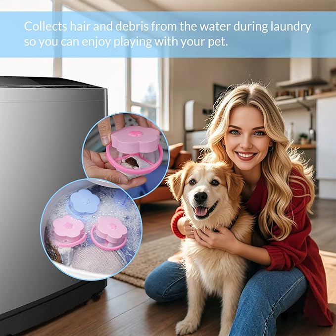Pet Hair Remover for Laundry,Lint Catcher for Washing Machine, Laundry Pet Hair Catcher, 2026 Upgraded Floating Hair Filter Mesh Removal, Cat and Dog Hair Washing Machine Catcher; 4 Piece