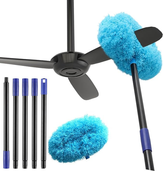 Ceiling Fan Cleaner Duster 7 Ft, Fan Duster for Ceiling Fan Blades, Removable Ceiling Fan with Long Pole, Reusable Ceiling Cleaner for High Ceilings, Fans, Furniture, Blinds
