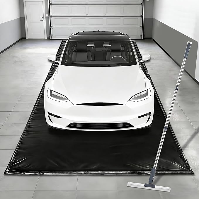 MIALUTY® Garage Floor Mat,(7'9" x 16'),Heavy Duty PVC Under Car Containment Mat with Raised Edge Waterproof Oil-Proof Non-Slip Against Snow Rain Mud All-Weather Easy to Clean