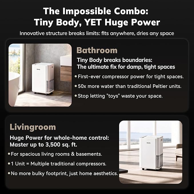 3500 Sq.Ft Compressor Dehumidifier,AEOCKY Max 50 Pint/D Drain Hose Dehumidifier for Basement,Home,Bedroom,Bathroom,Intelligent Humidistat,Quiet