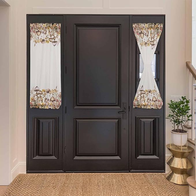 French Door Curtain Panel for Front Door, Plants Mushrooms Flowers Daisies Dandelions Slidelight Door Curtains with Tieback Light Filtering Privacy Panels for Doorway Entryway 25"x 40"