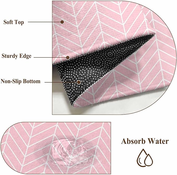Pink Herringbone Stripes Entryway Rug 2'x3', Modern Abstract Geometric Pink Simple Lines Small Area Rug Non-Slip Front Door Mat Washable Floor Carpet for Indoor Entrance Kitchen Bathroom