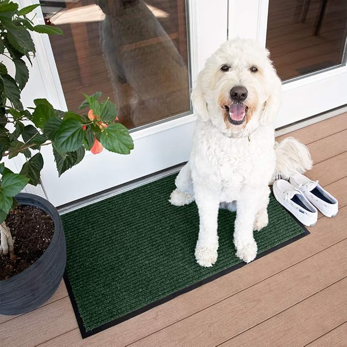 Notrax 109 Brush Step Carpeted Indoor/Outdoor Entrance Mat for Home or Office, 4' X 6', Absorbent Slip Resistant Heavy Duty Entry Mat, Hunter Green, 109S0046GN