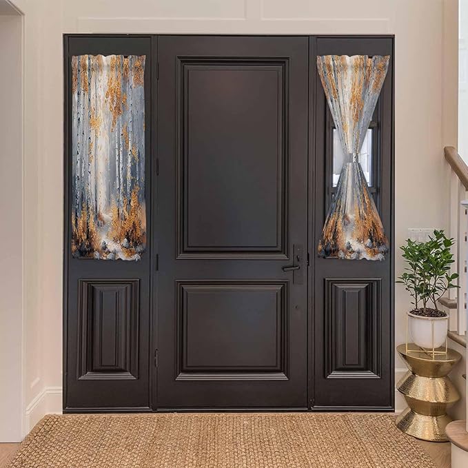 French Door Curtain Panel for Front Door, Branch Yellow Forest Art Oil Painting Slidelight Door Curtains with Tieback Light Filtering Privacy Panels for Doorway Entryway 25"x 40"