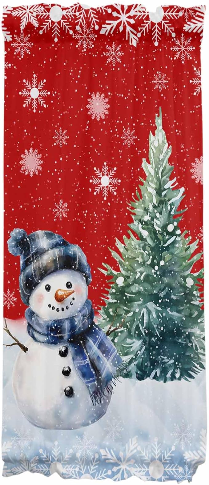 Christmas French Door Curtain Panel for Front Door, Red Pine Tree Christmas Snowman Blue Slidelight Door Curtains with Tieback Light Filtering Privacy Panels for Doorway Entryway 25"x 40"