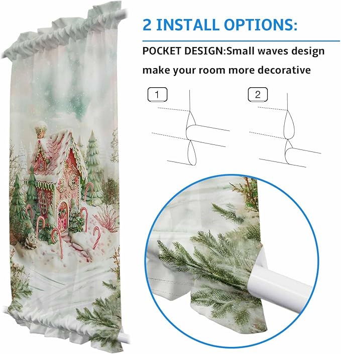 Christmas French Door Curtain Panel for Front Door, Snowing Pine Forest Dreamy Christmas Candy House Slidelight Door Curtains with Tieback Light Filtering Privacy Panels for Doorway Entryway 25"x 40"